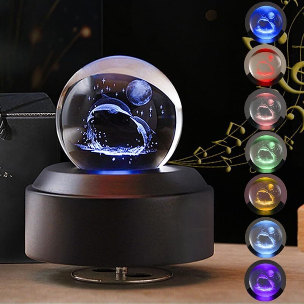 2458 3D Crystal Ball Music Box Rotating Base,Gift for Birthday,New